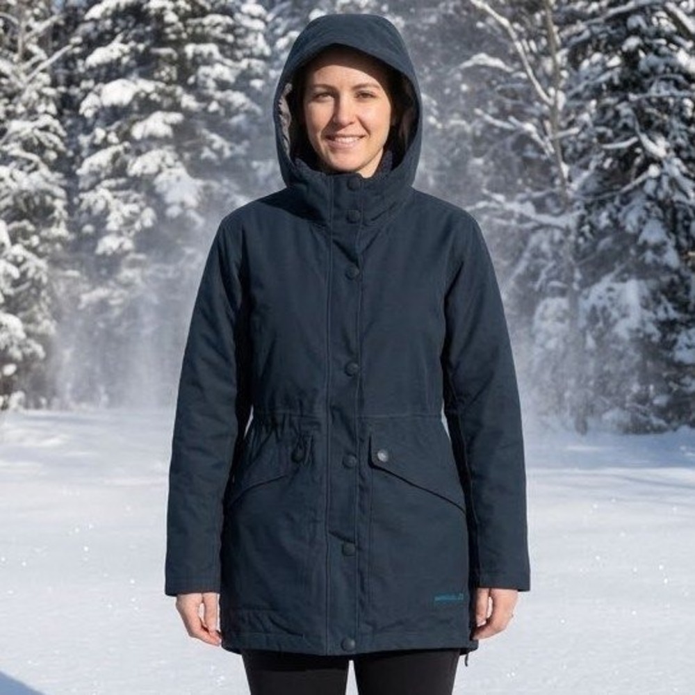 Merrell Down Parka Womens Medium Navy Blue Hooded Insulated Winter Coat Jacket